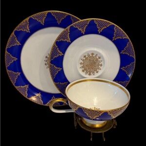 VINTAGE 3 PIECE GLORIA ECHT REAL GOLD PATTERN CUP & SAUCER & 7 1/2" PLATE